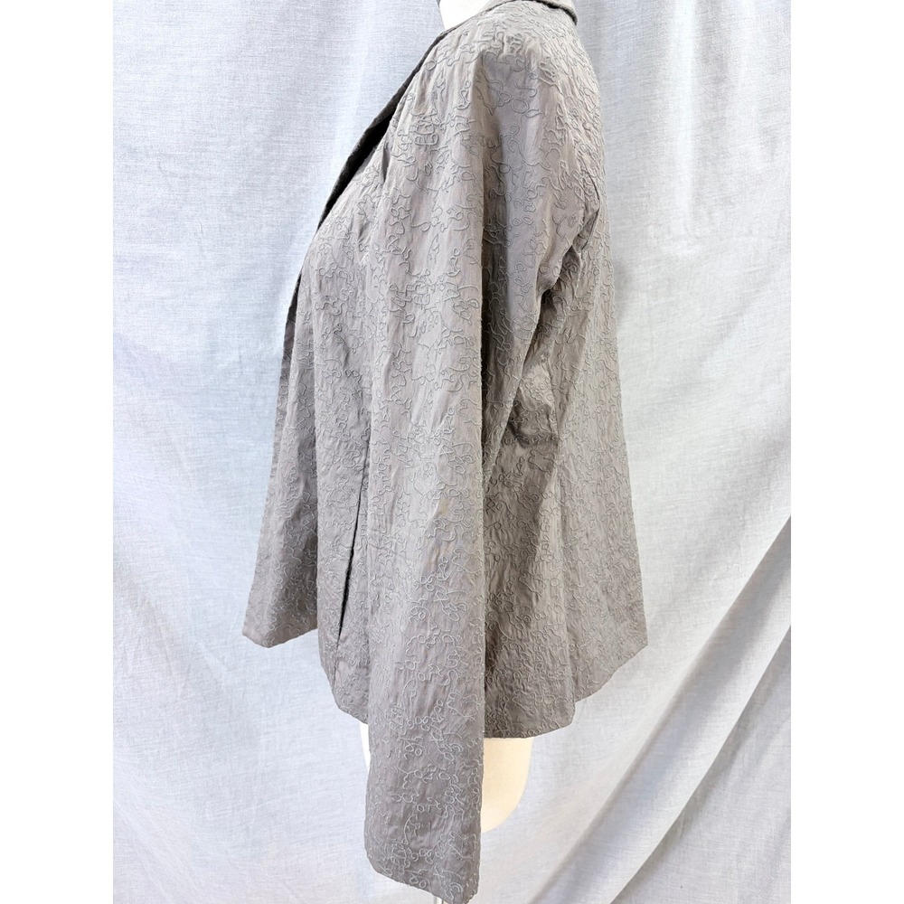 Eileen Fisher Luxury 100% Silk Embroidered Floral Open Front Blazer Jacket M - Picture 7 of 10